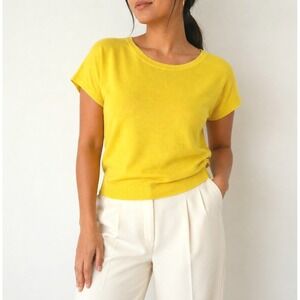 Zadig Voltaire Knit Top L Yellow Merino Wool Short Sleeve Sweater Lightweight